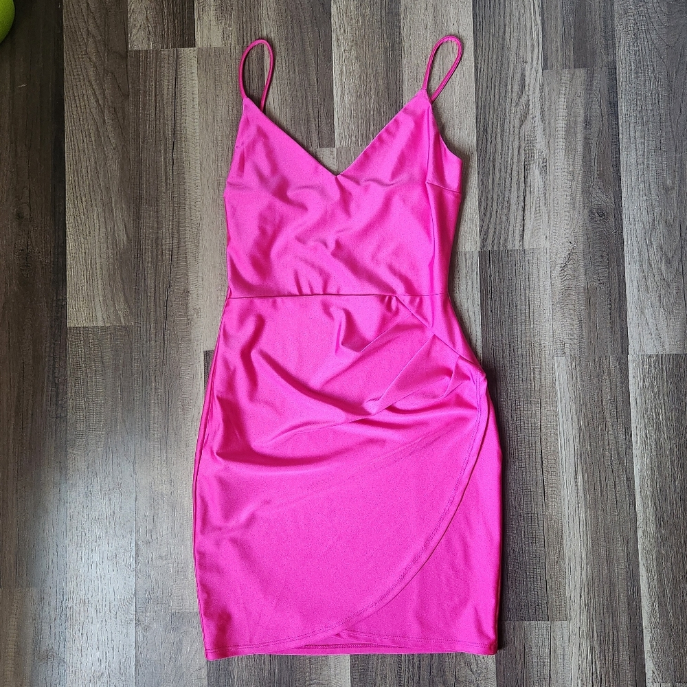 CELEB Pink Slip Dress with Spaghetti Straps and V-Neck
